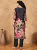 Varanga Women Floral Printed Kurta With Embellishment On One Side Of Neck And Sleeve Hem With Solid Trousers