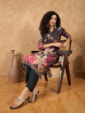 Varanga Women Floral Printed Kurta With Embellishment On One Side Of Neck And Sleeve Hem With Solid Trousers