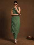Green Solid Halter Neck Kurta Set