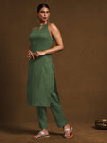 Green Solid Halter Neck Kurta Set
