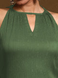 Green Solid Halter Neck Kurta Set