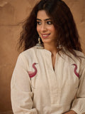 Flamingo embroidered kurta paired with solid trousers