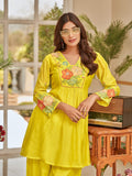 Floral Thread Embroidered Yoke Flared Kurta With Palazzo