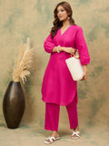 varanga Women Straight Kurta With Embroidery On Neck Paired With Solid Trousers
