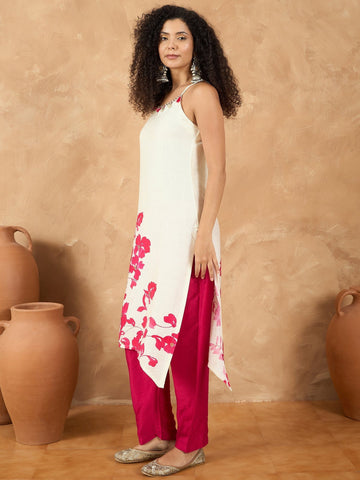 Varanga Women Spaghetti Strap Straight Floral Kurta With Trousers