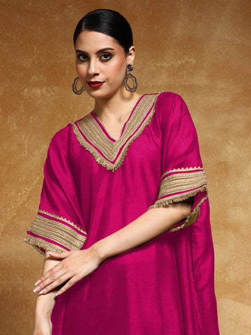 Varanga Women-Zari Embroidered Lace Neck Flared Kaftan With Trouser