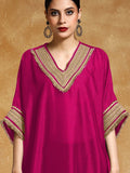 Varanga Women-Zari Embroidered Lace Neck Flared Kaftan With Trouser