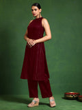 Varanga Women Halter Neck Straight Lurex Kurta with trouser