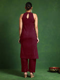 Varanga Women Halter Neck Straight Lurex Kurta with trouser