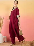 Varanga Zari Embroidered Lace Neck Flared Kaftan With Trouser
