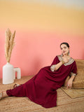 Varanga Zari Embroidered Lace Neck Flared Kaftan With Trouser