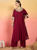 Varanga Zari Embroidered Lace Neck Flared Kaftan With Trouser