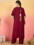Varanga Zari Embroidered Lace Neck Flared Kaftan With Trouser