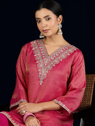 KSUT C-Cut Kurta With Zari Embroidery, Paired With Ankle-Length Trousers .