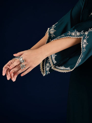 Varanga Solid Kurta With Zari Embroidery Yoke Paired With Trousers For A Refined Ethnic Look.