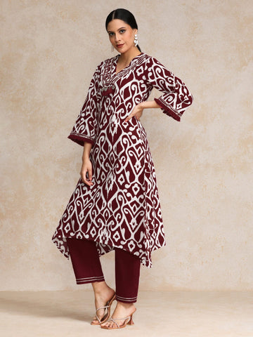 Varanga Women Ikat Printe Boho Flared Sleeve Kurta With Trouser