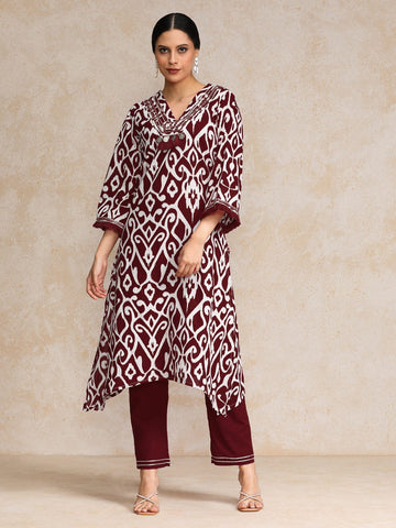 Varanga Women Ikat Printe Boho Flared Sleeve Kurta With Trouser