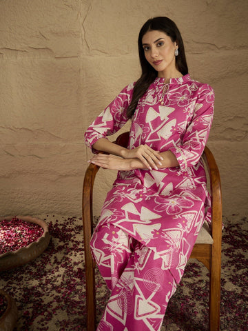KSUT Women Graceful Beige Kurta Set Featuring Gota Patti Detailing, Paired With Solid Trousers