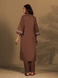 Varanga Women Blue Mandarin Collar Thread Embroidered With Pleate Deatialing Kurta Paired With Bottom