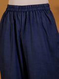 Varanga Women Blue Mandarin Collar Thread Embroidered With Pleate Deatialing Kurta Paired With Bottom
