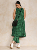 Varanga Women Floral Printed Halter Neck Anarkali Kurta With Trouser
