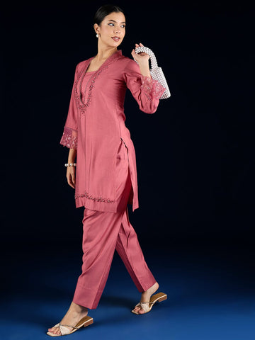 Varanga Kurta With Pearl Detailing, Paired With Farsi Salwar.