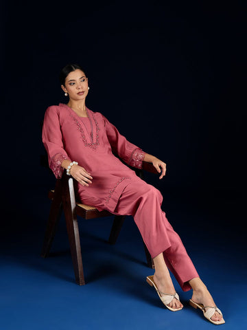Varanga Kurta With Pearl Detailing, Paired With Farsi Salwar.