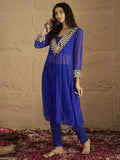 Varanga Women Graceful Beige Kurta Set Featuring Gota Patti Detailing, Paired With Solid Trousers