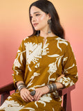 Varanga Bold Floral-Printed Kurta With Mandarin Collar, Paired With Matching Printed Straight Trousers.