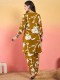 Varanga Bold Floral-Printed Kurta With Mandarin Collar, Paired With Matching Printed Straight Trousers.