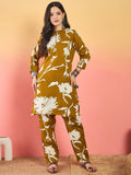 Varanga Bold Floral-Printed Kurta With Mandarin Collar, Paired With Matching Printed Straight Trousers.