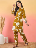Varanga Bold Floral-Printed Kurta With Mandarin Collar, Paired With Matching Printed Straight Trousers.