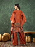 Varanga Rust Mughal-Printed Straight-Fit Kurta With Lace Detailing, Paired With Solid Ankle-Length Divider Pants For A Stylish Ethnic Look.