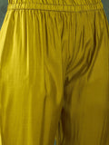Varanga Mustard Floral-Printed Straight-Fit Kurta With A V-Neck And Three-Quarter Sleeves, Paired Trousers .