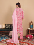 Varanga Women Plus Size Pink Floral Printed Gotta Patti Pure Cotton Kurta with Trousers & Dupatta