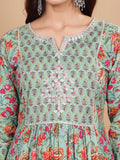 Varanga Women Plus Size Green Floral Printed Gotta Patti Pure Cotton Kurta with Trousers & Dupatta