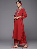 Varanga Women Straight Emroidered Kurta With Printed Bottom