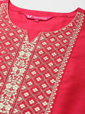 varanga pink embroidered kurta paired with tonal straight bottom and contrast dupatta
