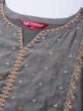 Varanga Women Grey Embroidered Kurta Set With Chiffon Dupatta