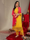 Varanga Yellow Embroidered Straight Kurta Paired With Tonal Bottom And Contrast Dupatta