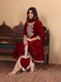 Varanga Women Maroon Ethnic Motifs Embroidered Velvet Kurta with Trousers & With Dupatta