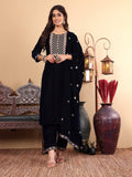 Varanga Navy Blue Velvet Embroidered Kurta Paired With Embroidered Trouser And Dupatta