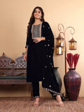 Varanga Navy Blue Velvet Embroidered Kurta Paired With Embroidered Trouser And Dupatta