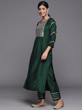 Varaanga Green Embroidered Kurta With Tonal Bottom And Tonal Chiffon Dupatta