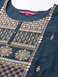 varanga blue embroidered kurta paired with tonal bottom and plain dupatta
