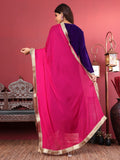 Varanga Women Purple Velvet Kurta with Flared Sleeves Paired with Tonal Bottom and Contrast Dupatta with Four Sided Fringes