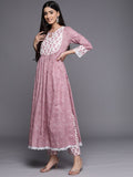 Varanga Women Mauve Printed A-Line Kurta Paired With Contrast Printed Bottom And Dupatta