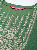 Varanga Women Green Embroidered Yoke Kurta Paired With Tonal Bottom And Contrast Dupatta