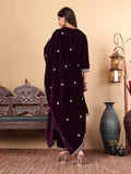 Varanga Women Purple Zari Embroidered Kurta Paired With Tonal Bottom And Tonal Dupatta