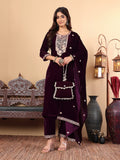 Varanga Women Purple Zari Embroidered Kurta Paired With Tonal Bottom And Tonal Dupatta